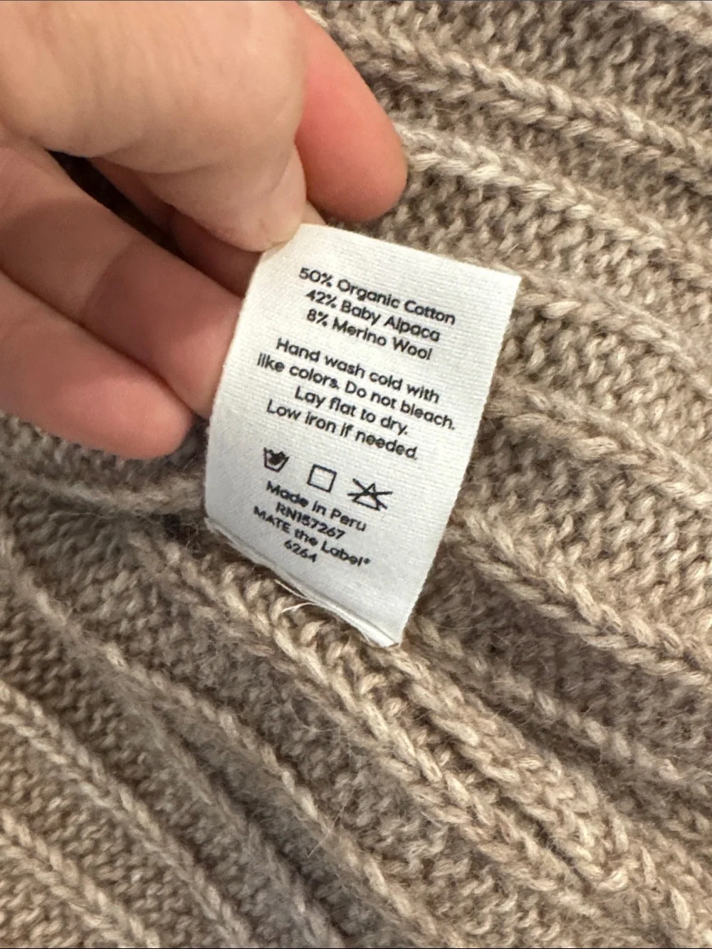 MATE the Label Luxe Alpaca Ribbed Button-Front Cardigan in Bark Taupe Small